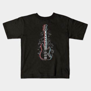 Bass Guitar 3D Outline Flowering Vines Kids T-Shirt